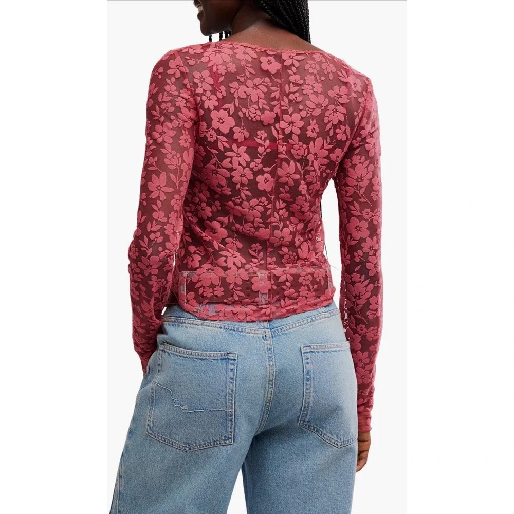 Free People Intimately Sheer Floral Burnout Mesh Scoop Neck early sunsets